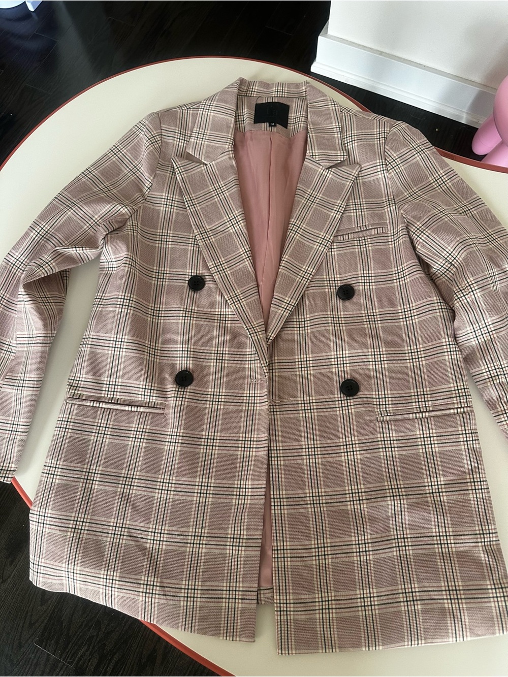 FA Pink Plaid Double-Breasted Blazer